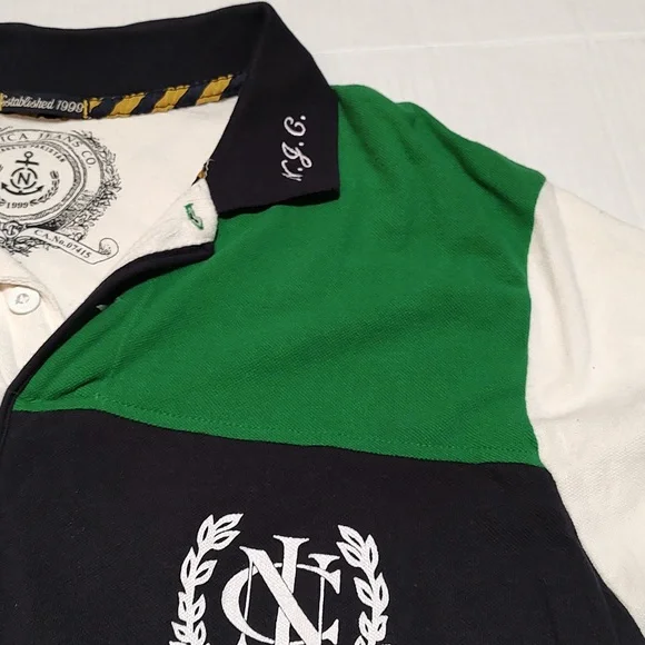 Men's Nautica Jeans Co Blue/White/ Green Color Block Polo Shirt Size L - Picture 4 of 4